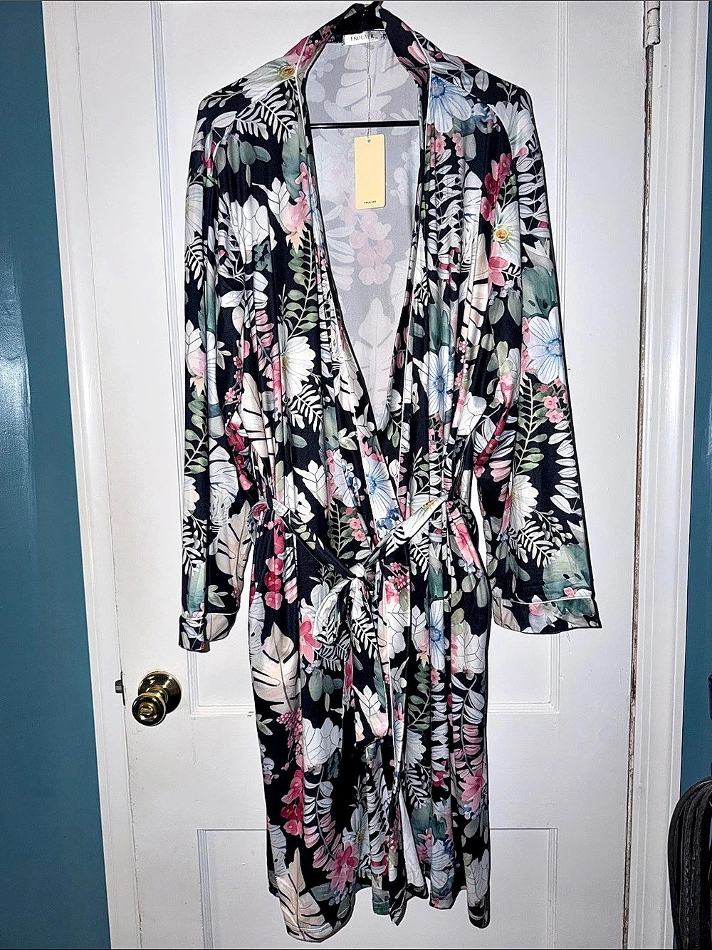 EKOUAER Floral Maxi Dress in Black & Pink NWT